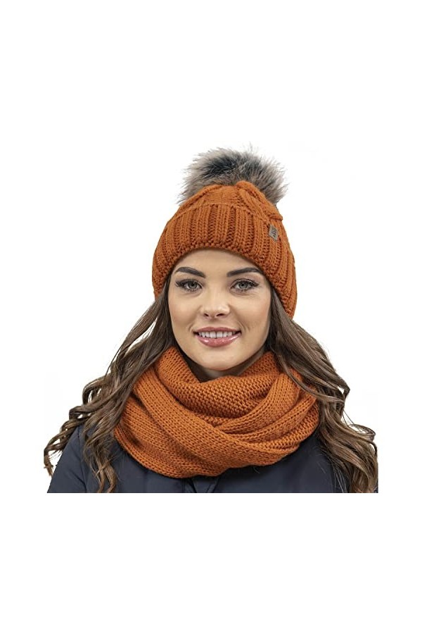 VIVISENCE Filloo Bonnet Et Écharpe Ensemble dhiver 7014Kmpl, Orange,UNI