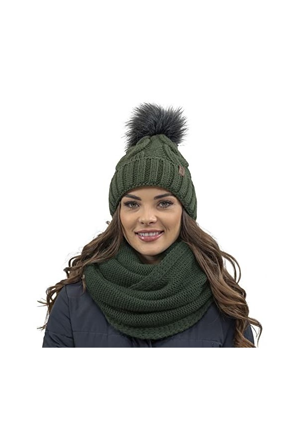 VIVISENCE Filloo Bonnet Et Écharpe Ensemble dhiver 7014Kmpl, Vert,UNI