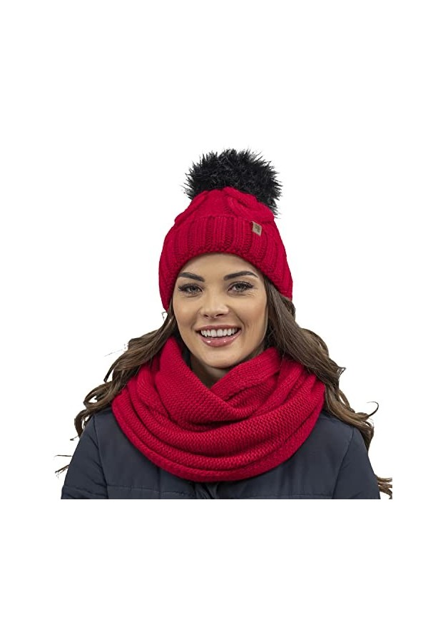 VIVISENCE Filloo Bonnet Et Écharpe Ensemble dhiver 7014Kmpl, Rouge,UNI