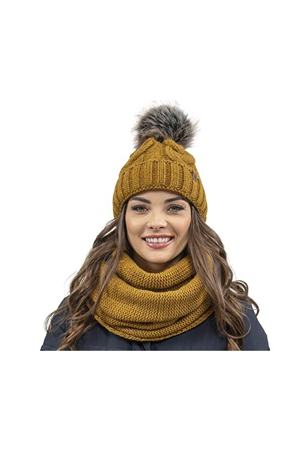 VIVISENCE Filloo Bonnet Et Écharpe Ensemble dhiver 7014Kmpl, Jaune,UNI