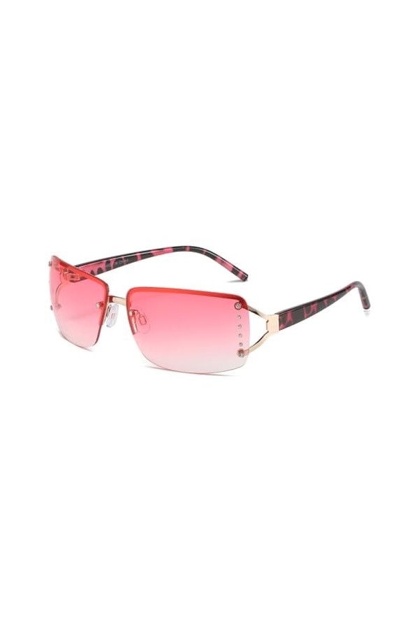 Lunettes de Soleil Roses Carrées sans Monture Diamant Exquis Luxe Sexy Femmes Lunettes de Soleil UV400 Lunettes de Conduite e