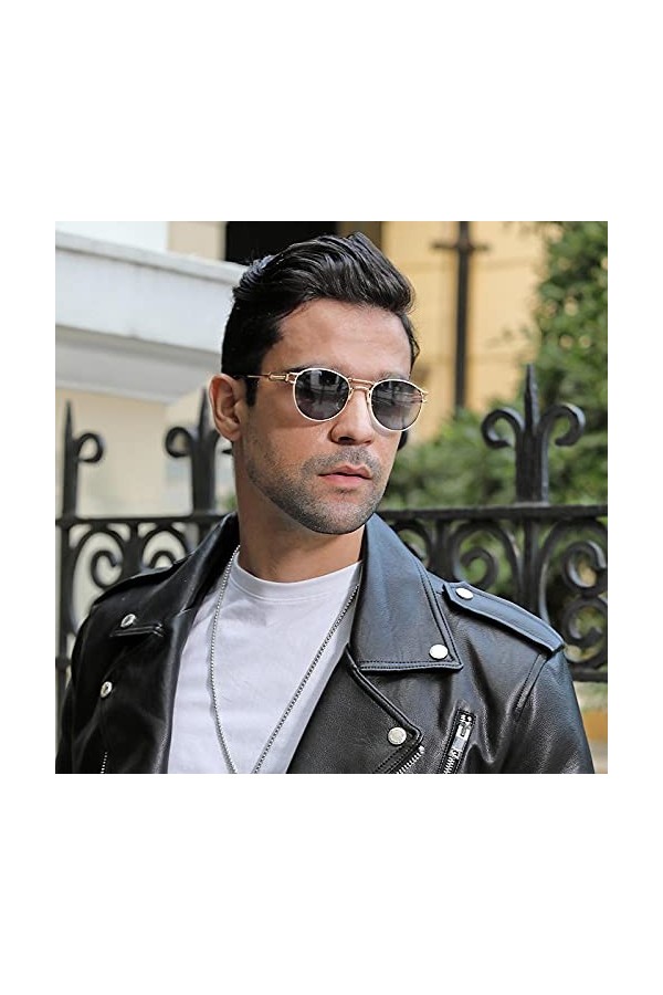 BANLV Lunettes de Soleil à Double Faisceau à Monture Ronde pour Femmes Lunettes de Soleil pour Hommes