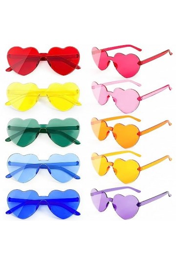 SUNOVELTIES Lot de 10 lunettes de soleil en forme de cœur pour femmes, lunettes de soleil amusantes sans monture - Verres tra