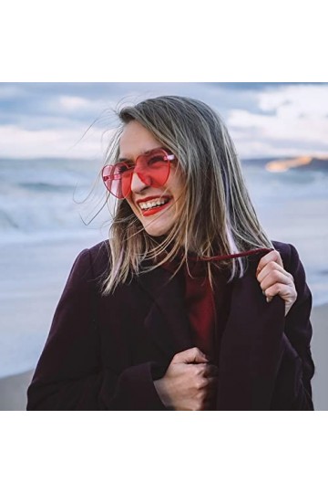 SUNOVELTIES Lot de 10 lunettes de soleil en forme de cœur pour femmes, lunettes de soleil amusantes sans monture - Verres tra