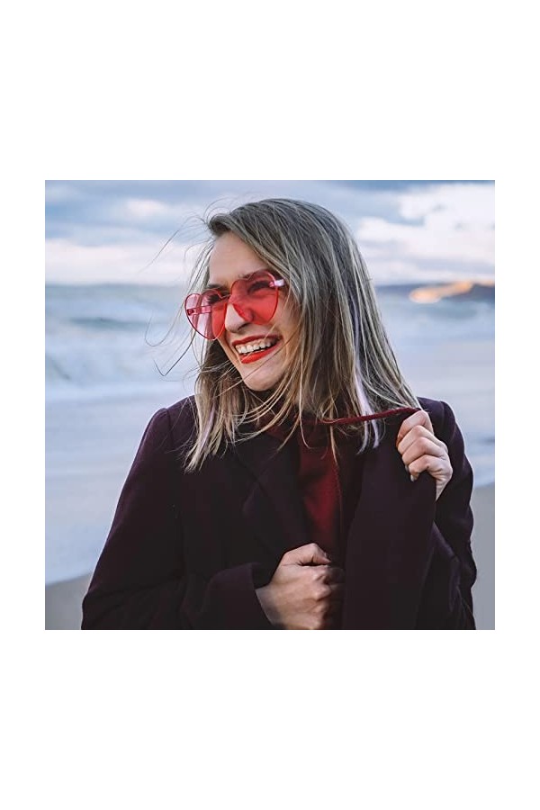 SUNOVELTIES Lot de 10 lunettes de soleil en forme de cœur pour femmes, lunettes de soleil amusantes sans monture - Verres tra