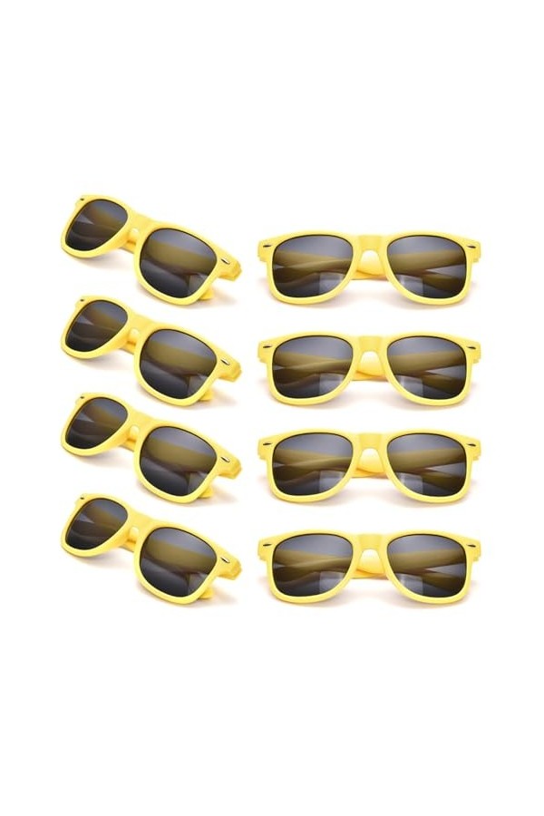 SUNOVELTIES 8 Paquets Hommes Femmes Rétro En Gros Néon Fête Faveur Lunettes De Soleil Accessoires, Unisexe Adulte, Jaune