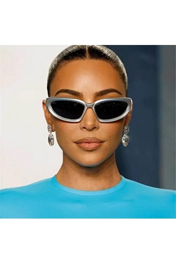 No Name Ltd Kim K Lunettes de soleil argentées pour tous les sports Style célébrité Futuriste Verres foncés enveloppants pour