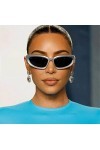 No Name Ltd Kim K Lunettes de soleil argentées pour tous les sports Style célébrité Futuriste Verres foncés enveloppants pour