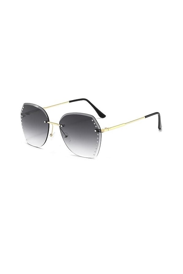 HCHES Lunettes de soleil sans monture strass femmes hommes diamant coupe lentille dégradé lunettes de soleil femme lunettes U