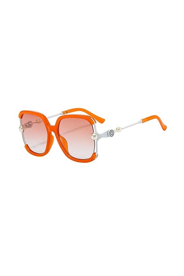HPIRME Lunettes de soleil carrées à grande monture pour femmes Vintage Travel Pearl Lunettes de soleil surdimensionnées pour 