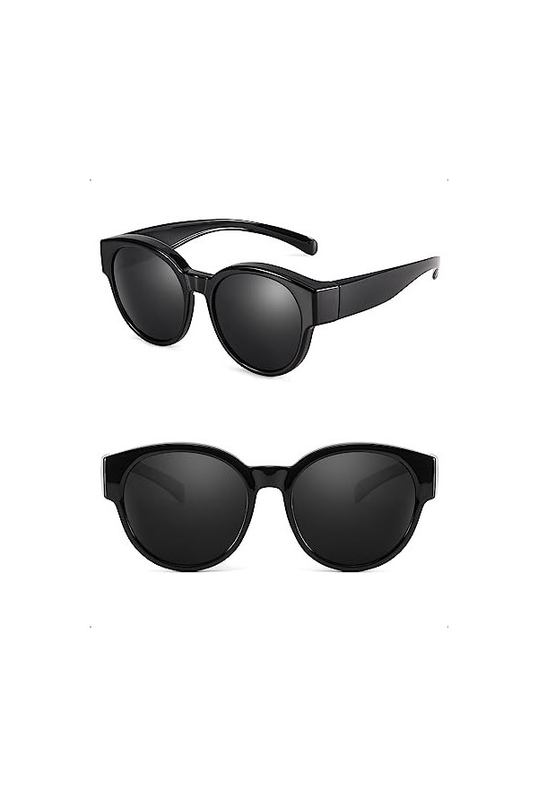 SIPHEW Lunettes de soleil polarisées pour porteurs de lunettes, femmes et hommes, lunettes rondes à clipser, protection UV400