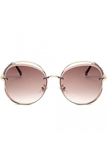 FEISEDY Lunette de Soleil Surdimensionnées Classique Cadre Rond en Métal sans Monture UV400 Protection Gradient Lentille Lune