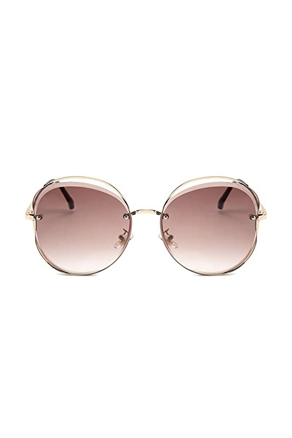 FEISEDY Lunette de Soleil Surdimensionnées Classique Cadre Rond en Métal sans Monture UV400 Protection Gradient Lentille Lune