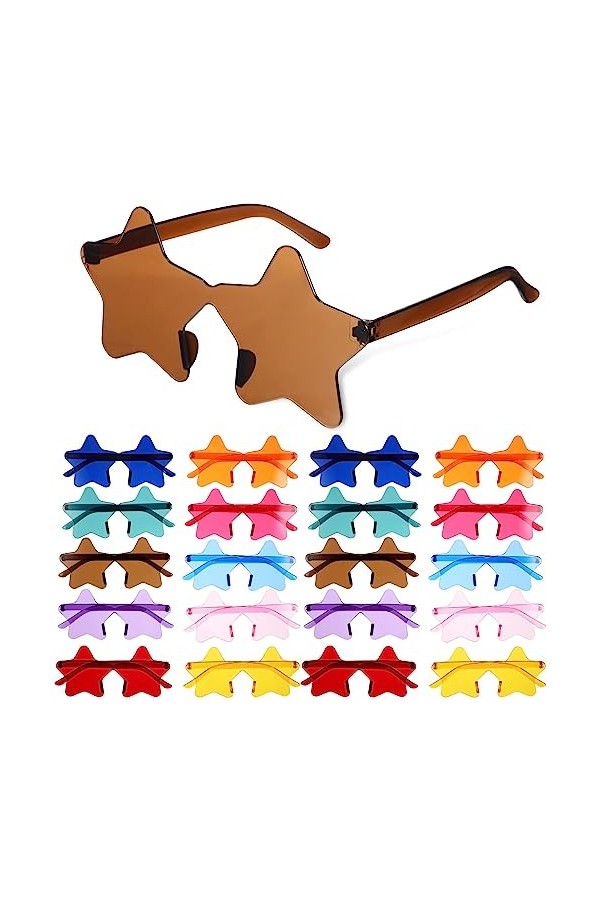 EXCEART Lot de 20 lunettes de soleil en forme détoile - Lunettes de soleil transparentes - Couleur bonbon