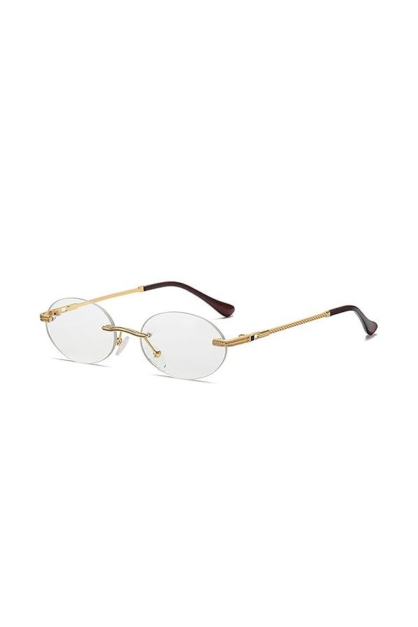 MUTYNE Mode ovale lunettes de soleil hommes petit sans monture luxe femmes métal bleu lunettes de soleil lunettes, C07 Transp