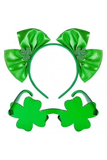 Ailesiy Lot de 2 bandeaux et lunettes de soleil trèfle pour la Saint-Patrick - Lunettes de soleil irlandaises pour femme - Ac