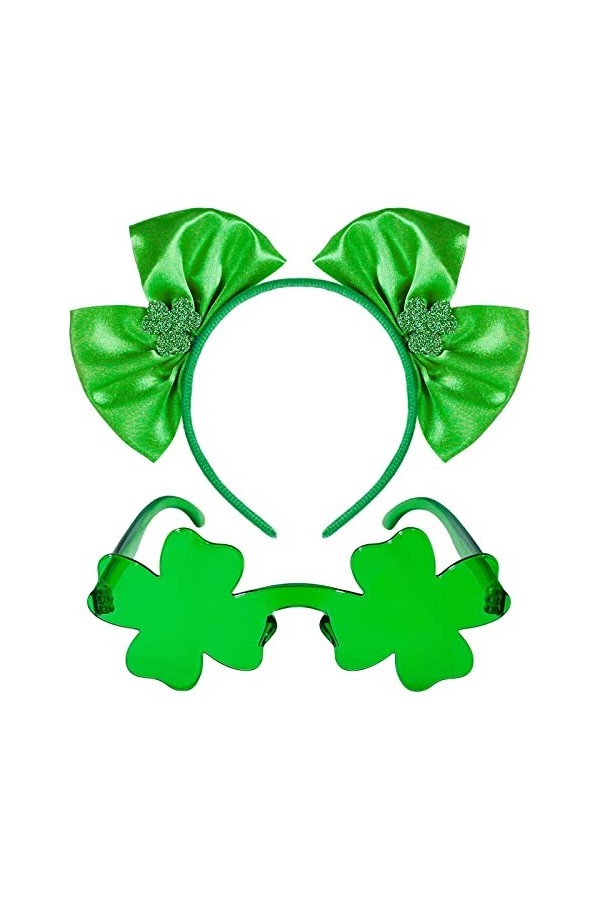 Ailesiy Lot de 2 bandeaux et lunettes de soleil trèfle pour la Saint-Patrick - Lunettes de soleil irlandaises pour femme - Ac