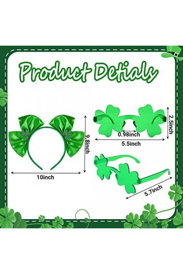 Ailesiy Lot de 2 bandeaux et lunettes de soleil trèfle pour la Saint-Patrick - Lunettes de soleil irlandaises pour femme - Ac