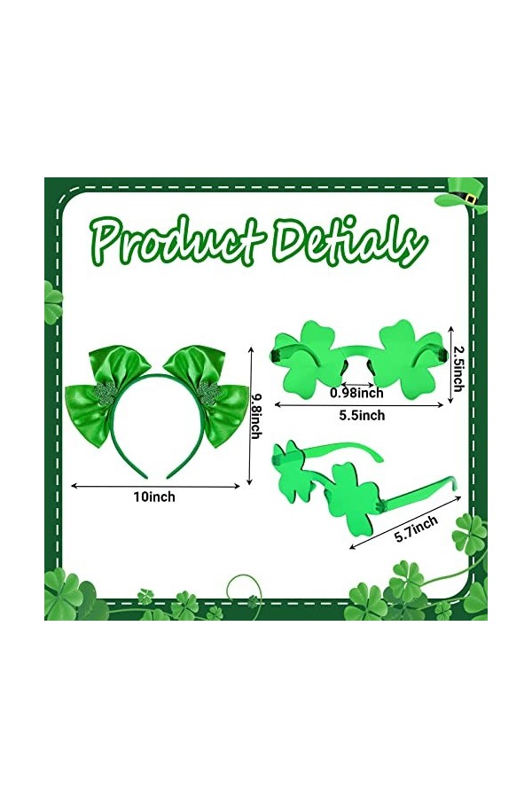Ailesiy Lot de 2 bandeaux et lunettes de soleil trèfle pour la Saint-Patrick - Lunettes de soleil irlandaises pour femme - Ac