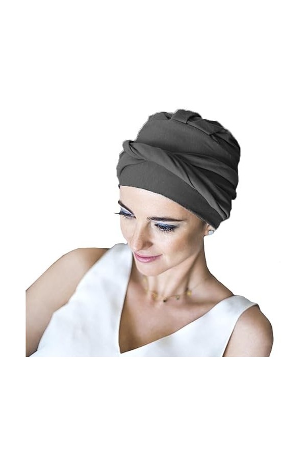 CAREBELL Turban Basique Confort Coton, Gris foncé Jaspé 140, Taille Unique