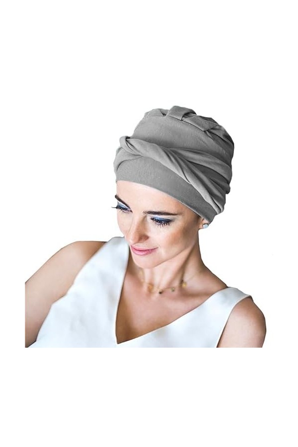 CAREBELL Turban Basique Confort Coton, Gris foncé Jaspé 140, Taille Unique