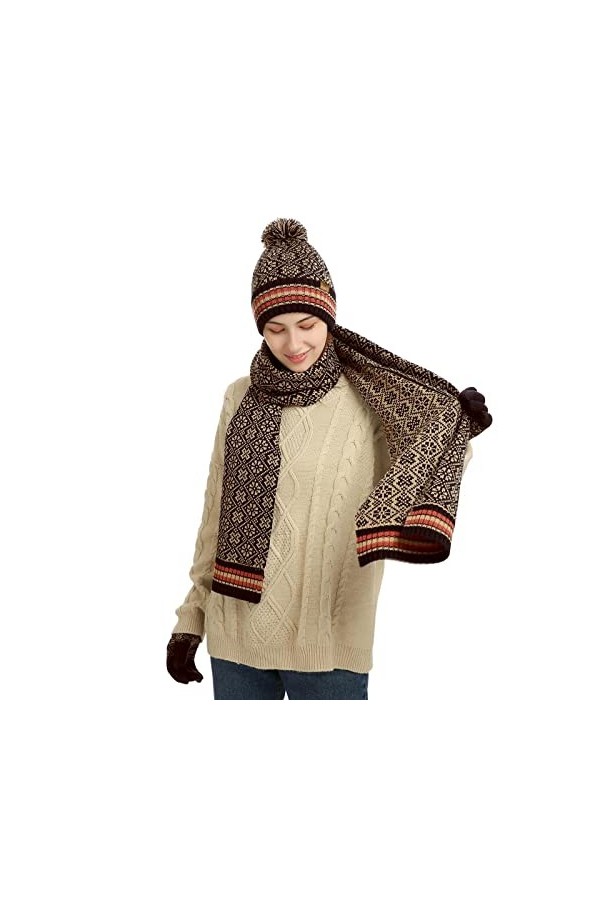 INSISMY Chapeau Écharpe Gants Ensemble pour Femmes Hommes Hiver Doux Chapeau Tricoté Longue Écharpe Bonnet et Écran Tactile G
