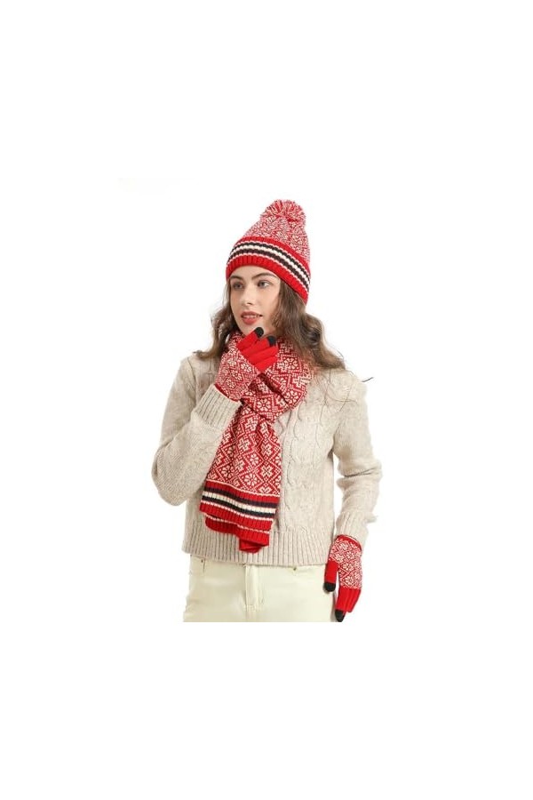 INSISMY Chapeau Écharpe Gants Ensemble pour Femmes Hommes Hiver Doux Chapeau Tricoté Longue Écharpe Bonnet et Écran Tactile G