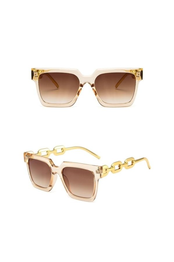 MUTYNE Lunettes de Soleil de Luxe à la Mode Femmes chaîne en métal Vintage Lunettes de Soleil surdimensionnées Femme Grand Ca