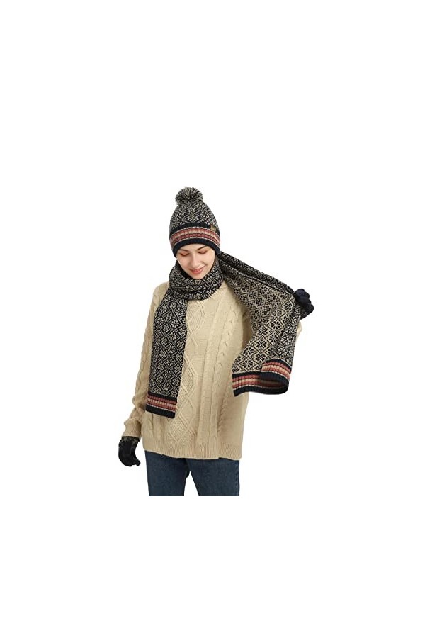 INSISMY Chapeau Écharpe Gants Ensemble pour Femmes Hommes Hiver Doux Chapeau Tricoté Longue Écharpe Bonnet et Écran Tactile G