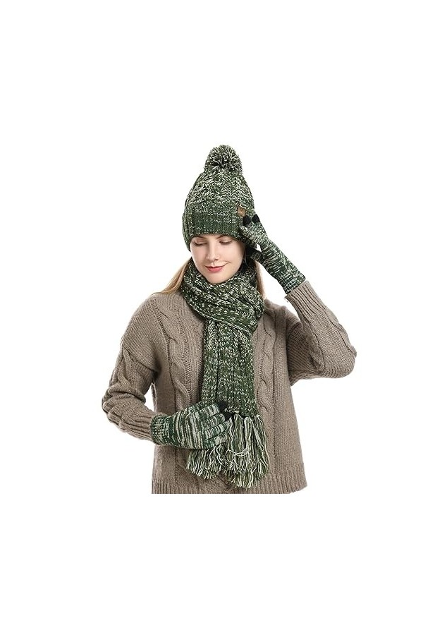 INSISMY Écharpe Chapeau Gants Ensemble Bonnet Femme Cache-Cou Longue Écharpe et Gants Thermique Écran Tactile Ensemble 3 PCS 