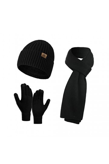 INSISMY Chapeau écharpe gants ensemble pour hommes hiver doux bonnet tricoté longue écharpe bonnet et écran tactile gants ens