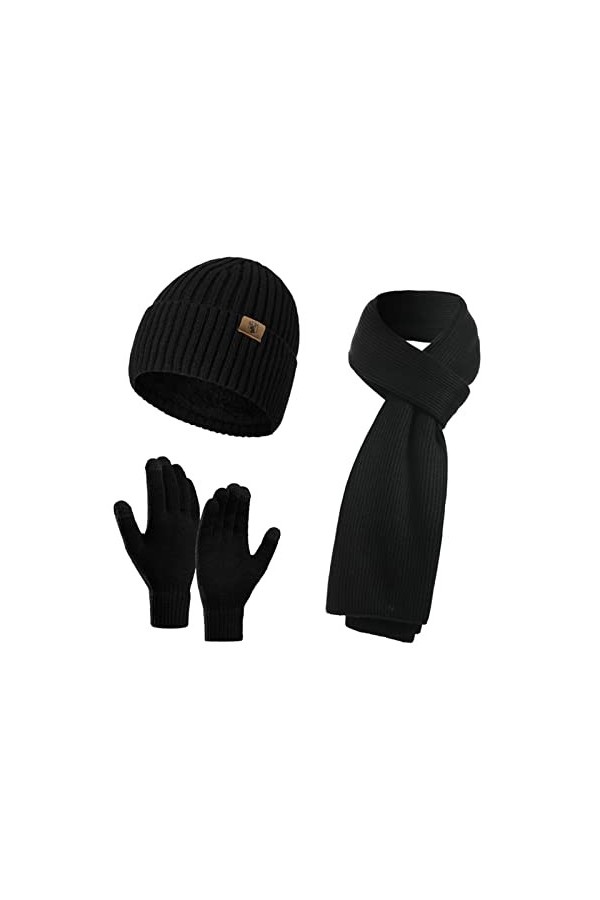 INSISMY Chapeau écharpe gants ensemble pour hommes hiver doux bonnet tricoté longue écharpe bonnet et écran tactile gants ens