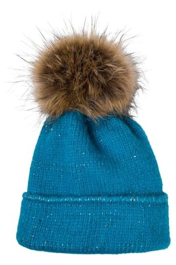 styleBREAKER Bonnet à pompon en tricot uni avec paillettes et doublure polaire pour femme - Bonnet dhiver en fourrure - Bonn