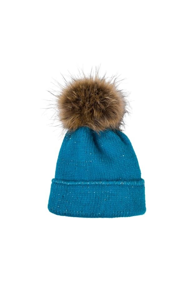 styleBREAKER Bonnet à pompon en tricot uni avec paillettes et doublure polaire pour femme - Bonnet dhiver en fourrure - Bonn