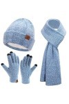 Femme Hiver Chaud Tricoter Bonnet Chapeau Gants Tactiles Longue Echarpe Ensemble avec Doublure Polaire Casquette Crâne, Rose 