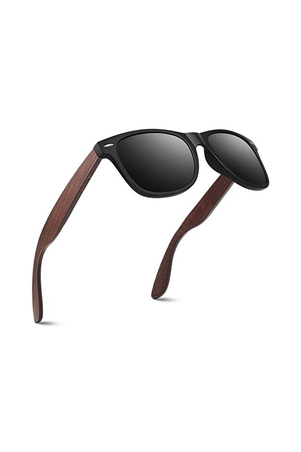 CGID Lunettes de Soleil Polarisées pour Homme et Femmes, Lunettes de Soleil en Bois, 100% anti UV400 M08