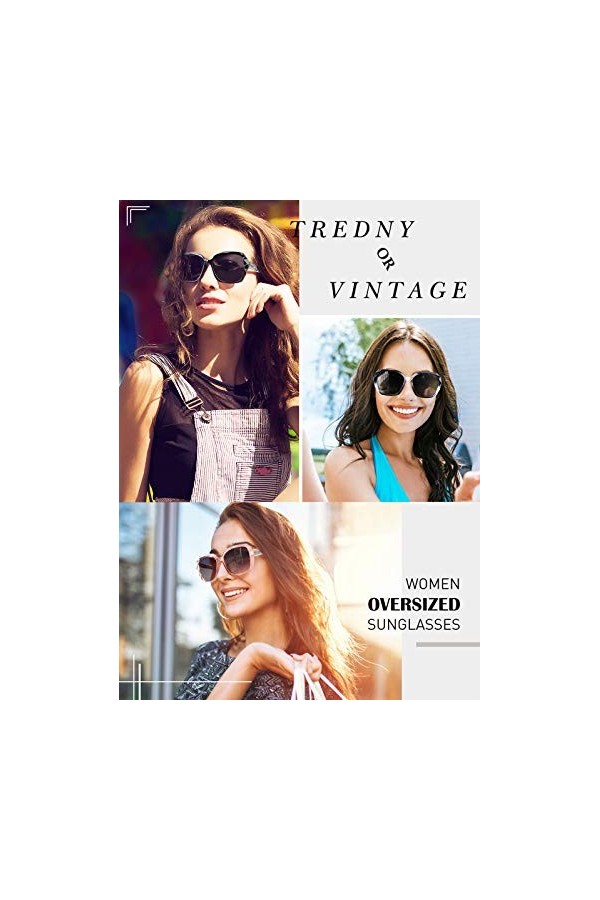 Sunier Lunettes de Soleil Femme Polarisées Grand Cadre Designer surdimensionné Protection UV400