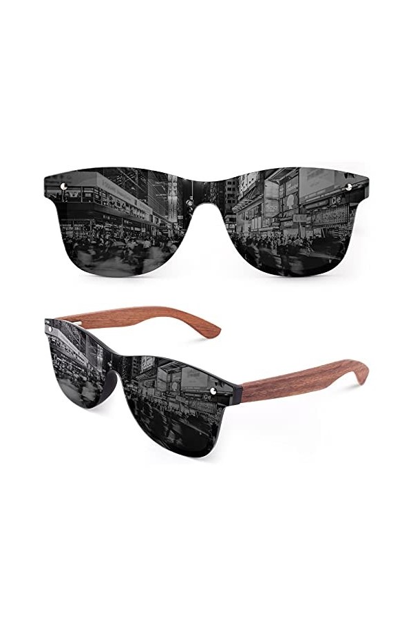 GQUEEN Lunettes de soleil Homme Femme Bois Vintage Polarisées Classique 100% Protection UV400 MOS09