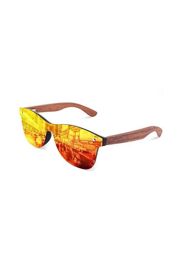 GQUEEN Lunettes de soleil Homme Femme Bois Vintage Polarisées Classique 100% Protection UV400 MOS09