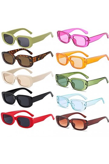 FSMILING Lot De 10 Lunettes De Soleil Adulte Petit Rectangle Lunettes De Soleil Pack Lunettes De Fête Carrées Années 90