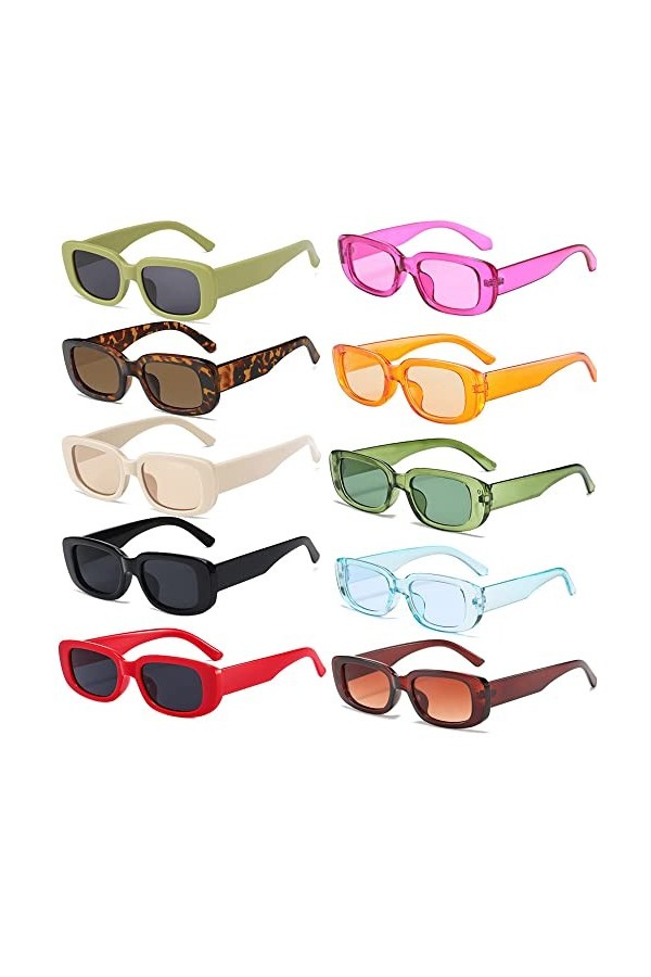 FSMILING Lot De 10 Lunettes De Soleil Adulte Petit Rectangle Lunettes De Soleil Pack Lunettes De Fête Carrées Années 90
