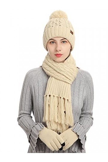 Maeau,Ensemble de 3 bonnets, écharpe et gants thermiques pour femme,Motif flocon de neige,Écharpes,Gants pour écran tactile,D