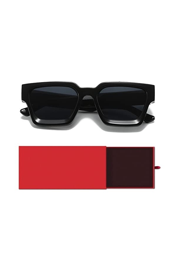 SHEEN KELLY Coffret cadeau Lunettes de Soleil Retro Rectangle Epais Chunky Femmes Hommes Trendy Narrow Square Black Tortie 