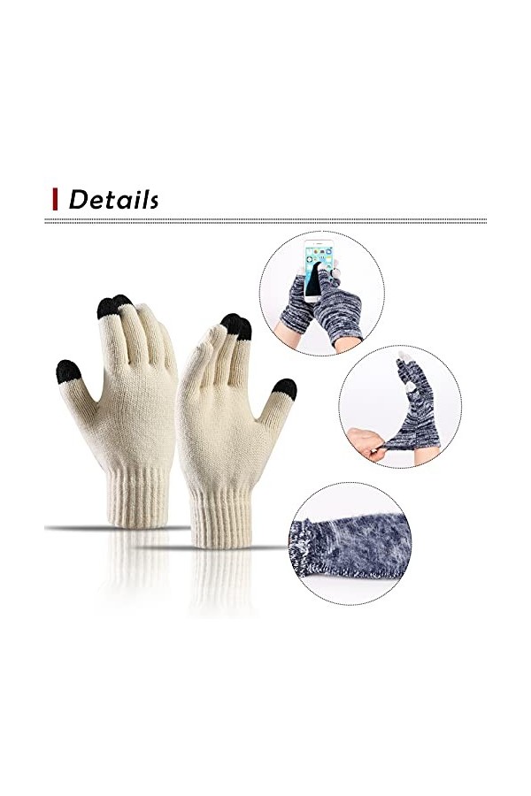 Maeau,Ensemble de 3 bonnets, écharpe et gants thermiques pour femme,Motif flocon de neige,Écharpes,Gants pour écran tactile,D