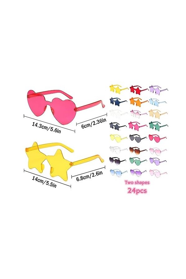 Kellegour Ensemble de 24 Pièces,12 Lunettes de Soleil en Forme de Coeur,12 Lunettes de Soleil en Forme Détoile,Lunettes en F