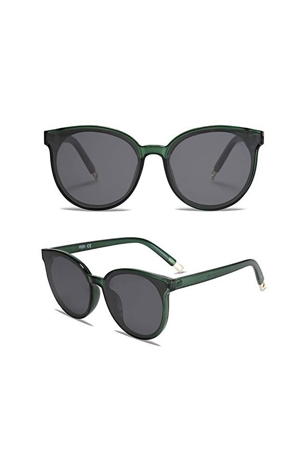 SOJOS Lunettes de Soleil Ronde avec Verres Polarisés Miroité poer Femme et Homme SJ2057 Avec Monture Noir/Lentille Gris