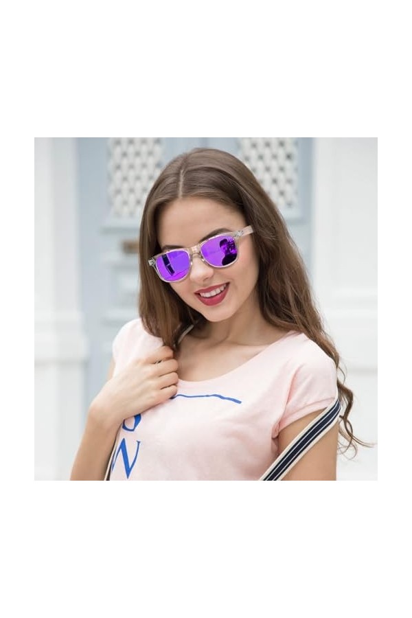 Joopin Lunettes Miroir Homme Polarisées Carrées et Lunette de Soleil Mode Femme Violet Vintage Lunettes de Soleil Pour Voyage