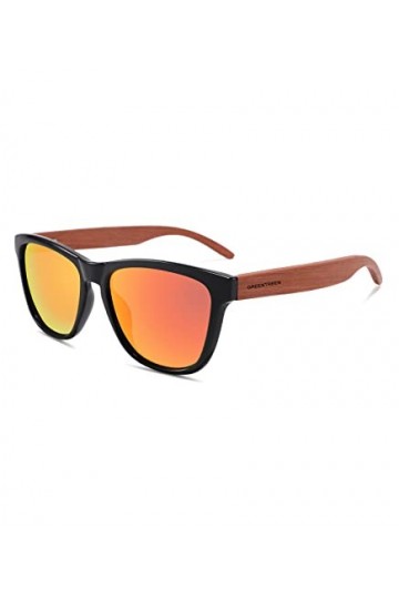 GREENTREEN Lunettes de Soleil Polarisées pour Homme et Femmes, Lunettes de Soleil en Bois, 100% anti UV400