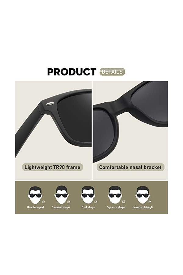 wearPro Lunettes de Soleil Homme Polarisées Pour Hommes et Femmes Protection Style Classique Lunettes Ultralégères Verres Ant