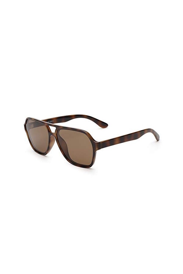 GLINDAR Lunettes de Soleil Polarized Pilot pour Hommes et Femmes, Lunettes de Soleil Carrées Vintage Oversize Turtle/Brown